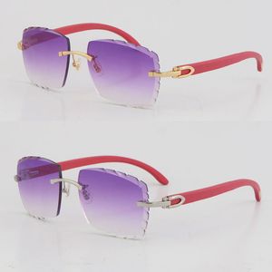 Vente de lunettes de soleil de luxe vintage sans monture en bois rouge C Décoration Lunettes de conduite carrées de forme carrée Lunettes de conduite unisexes Monture en métal doré 18 carats Lunettes mâles et femelles