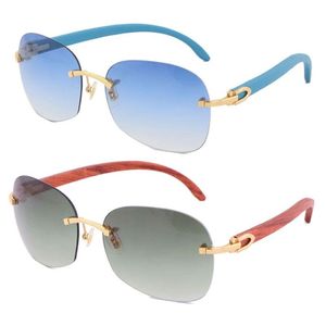 Venta de gafas de sol de madera sin borde 8100908 Marco de metal Diseñador de alta calidad Masculino y mujer Gold211z