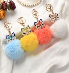 verkoopset diamant vos kleur konijnenhaar bal sleutelhanger hanger pluche creatief cadeau sleutelhanger aangepaste sleutelhanger7527486