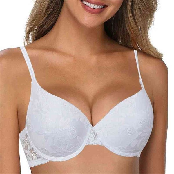 Venta de sujetador de mujer sexy Encaje blanco Floral Transparente Ropa interior para todos los días Ropa interior Sujetadores de mujer Bralette Push Up 210728