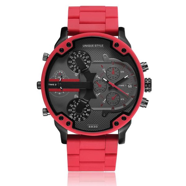 Vente montre à quartz pour hommes de sport DZ montre rouge glacé montre grand cadran ceinture en acier boucle déployante273K