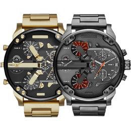 Vente de montres de sport militaires pour hommes 50mm grand cadran en acier inoxydable doré montre de mode hommes montre-bracelet de luxe reloj de lujo288Z