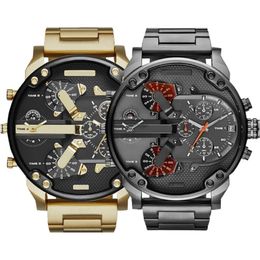 Verkopen Sport Militaire Heren Horloges 50mm Grote Wijzerplaat Gouden Roestvrij Staal Mode Horloge Mannen Luxe polshorloge reloj de lujo219O