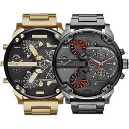 Vente de montres de sport militaires pour hommes 50mm grand cadran en acier inoxydable doré montre de mode hommes montre-bracelet de luxe reloj de lujo288H