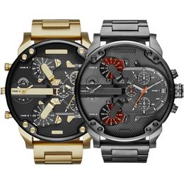 Vente de montres de sport militaires pour hommes 50mm grand cadran en acier inoxydable doré montre de mode hommes montre-bracelet de luxe reloj de lujo290V