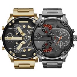 Vente de montres de sport militaires pour hommes 50mm grand cadran en acier inoxydable doré montre de mode hommes montre-bracelet de luxe reloj de lujo329O