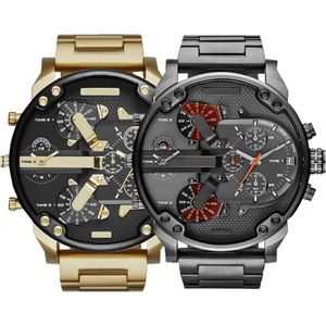 Verkopen Sport Militaire Heren Horloges 50mm Grote Wijzerplaat Gouden Roestvrij Staal Mode Horloge Mannen Luxe polshorloge reloj de lujo288Z