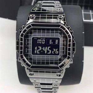 vente carré hommes montre LED montre électronique numérique glacé montre maille acier ceinture étanche et antichoc237Q