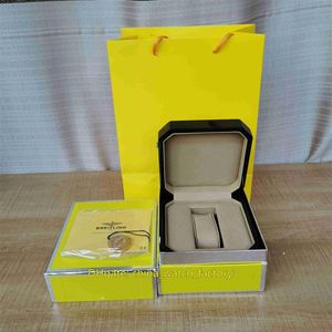 Verkoop van topkwaliteit horloges dozen 1884 Navitimer Watch originele doos papieren lederen gele handtas voor SuperaVenger Superocean 205B