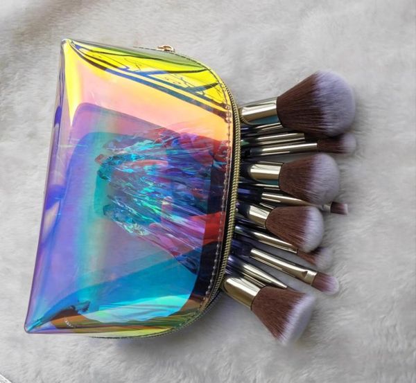 Vente de pinceaux de maquillage avec poignée en cristal Transparent, ensemble de pinceaux de maquillage en diamant Transparent, boîte avec sac holographique 3139024