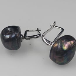 Bien se vendre partout dans le monde Enchantment 14X16 mm Boucle d'oreille arc-en-ciel noir perle polie de Nouvelle-Zélande