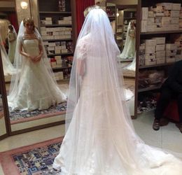 WHITEIVORY LONG BRIDAL VEIL TULLE Simple Wedding Veil verkopen voor kerk 2021 Nieuwe aankomst3145862