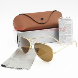 Sell Arrival Designer Pilot Lunettes de soleil Men Femmes Femmes Outdoorsman Sun Glasshes Gold Brown 58 mm 62 mm Lenses en verre avec brun2925