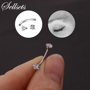 Sellsets 16g intern schroefdraad 3 mm CZ gebogen barbell wenkbrauwring knus piercing helix kraakbeen sieraden daith toren oorbellen