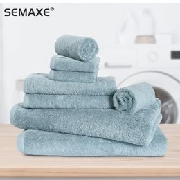 Serviettes de luxe SEMAXE, serviettes de bain 100% coton douces et très absorbantes, débarbouillettes, essuie-mains, serviette de bain (ensemble de 8 serviettes)