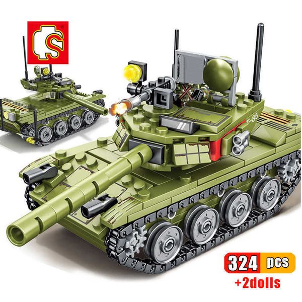 SEMBO 324 Uds juegos militares tanque de batalla principal ww2 bloques de construcción figuras de armas ejército ciudad iluminar ladrillos juguetes para niños regalo X0902