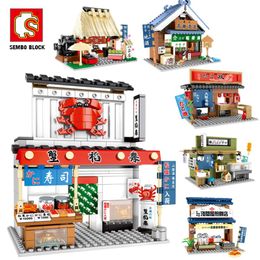 Sembo Block City Sets Street View Food Shop Architecture Stage de vente au détail Snack-Bar Blocys Buildings City House Bricks Kids Toys Gift C1114 201P