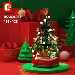 Sembo Block Creator Expert Kerstboom Muziek Doos Set Dorp Trein Santa Claus Gift Bouwstenen Creator Kerst Kid Speelgoed Q1126