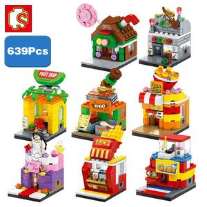 Juego BBQ Candy Fruit Fries Shop tienda 3D bloques de construcción Sembo City Street modelo DIY Mini juguete de montaje 8 Uds Fit Legoings regalo