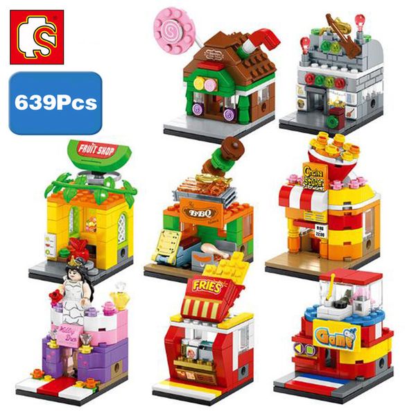 Jeu BBQ bonbons fruits frites boutique magasin 3D blocs de construction Sembo ville rue modèle bricolage Mini assemblage jouet 8 pièces Fit Legoings cadeau