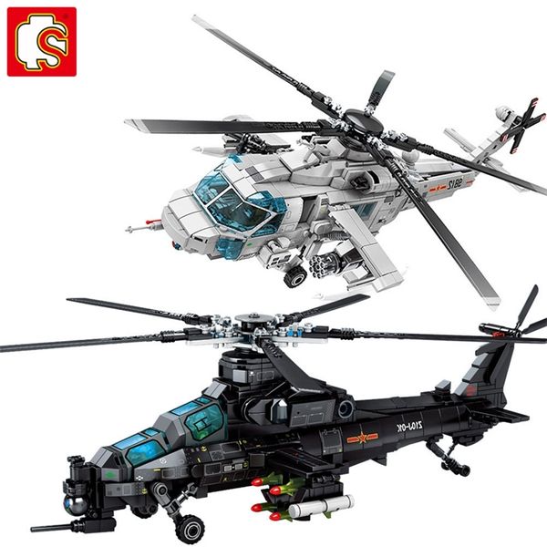 SEMBO Avion Militaire Z-20 Hélicoptère D'attaque Blocs De Construction Soldats Armés Modèle D'avion Briques Enfants Jouets Pour Cadeaux D'anniversaire 220527