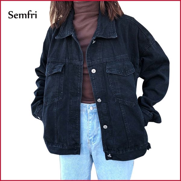 Semfri Veste Femmes Veste en jean noir Veste d'hiver Jeans Manteau Casual Harajuku Streetwear Femme Vintage Jeans Manteau Dropshipping 201026