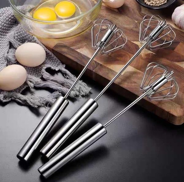 Mezclador semiautomático Batidor de huevos Manual Autogiro 304 Batidor de acero inoxidable Batidora de mano Crema de huevo Agitación Herramientas de cocina al por mayor SN5298