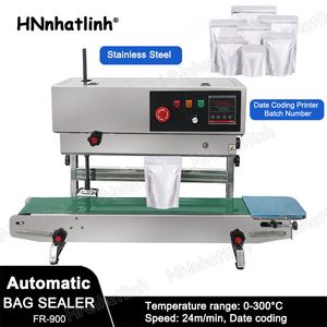 Semi-automatische verticale plastic zak aluminiumfolie kraftpapier zak zakje zakje continue hitte roestvrijstalen sluitmachine bandsealer FR900 blauw