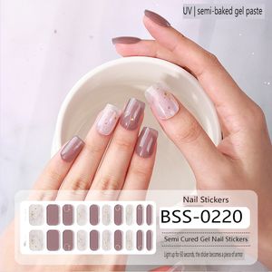 Tiras de uñas de gel semicuradas para 20 pegatinas de uñas de gel de calidad de salón y envolturas de uñas de larga duración para mujeres con acabado de gel suave