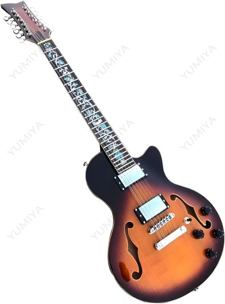 Cuerpo semi hueco de 12 cuerdas G guitarra eléctrica de hoyo, cuerpo de caoba acero inoxidable 22 trastes Alnico V pastillas de humbucker guitarra de jazz