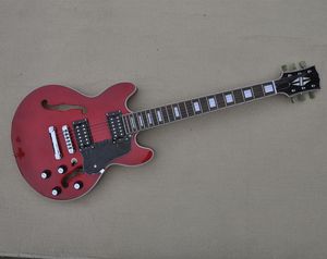 Guitare électrique rouge semi-cuite avec le haut de la flamme à flamme à flamme à pont fixe Offre de logo / couleur Personnaliser