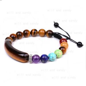 Semi-lege stenen brug armband kralen gevlochten string verstelbare natuursteen amethist tijger oog agaat yoga 7 chakra kralen armbanden voor vrouwen mode sieraden