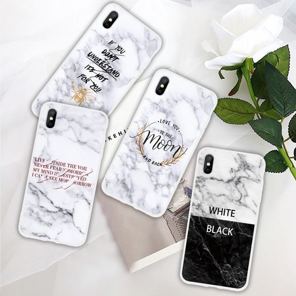 Coque de téléphone semi-transparente en TPU à texture marbrée pour iPhone X XR XS Max 6 7 8 Plus et Samsung Note 9 8 S10 S9 S8 Plus S7 Edge