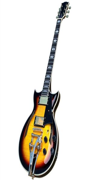 Semihollow Tobacco Sunburst Body Guitar électrique avec un grand trémolo pontsflame Maple Veneergolden Hardwarecan être personnalisé4159433