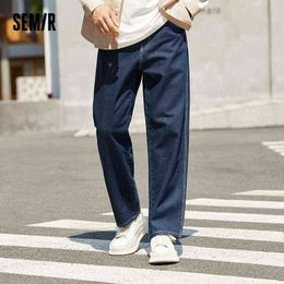 Semir Jeans Mannen Losse Rechte 2021 Herfst Nieuwe Koreaanse Stijl Trendy Broek Heren Pure Cotton Blue Pants G0104