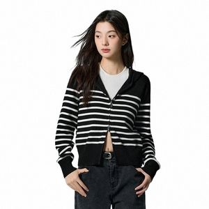 Semir Cardigan tricoté femmes à capuche ample polyvalent 2023 nouvel hiver noir et blanc rayé pull Cardigan q29a #