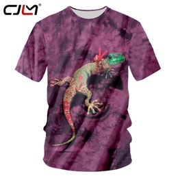 Semmer Man Animal divertido color Gecko camiseta 3D impreso fondo púrpura camiseta para hombre tamaño grande 5XL O cuello camiseta 220623