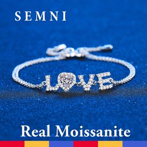 SEMNI GRA Certifié Moissanite Bracelet à breloques D Couleur Idéal Cut Diamant Plaqué Platine Love Heart Bracelet pour Femme Réglable