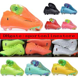 Enviar bolsa Botas de fútbol al aire libre Phantom Luna Elite FG Calcetines altos Zapatos de fútbol Hombres Cuero suave Zapatillas cómodas Zapatillas de fútbol de punto naranja talla para hombre 6-12