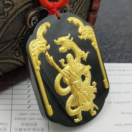 Envoyer un certificat Hetian Jade Guanyu Pendant Jade Collier Guangong Lucky Amulet 24k Bijoux en or