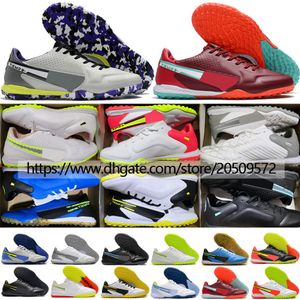 Enviar con bolsa Botas de fútbol Tiempo Legend 9 Pro TF IC para hombre Botas de fútbol de cuero suave para césped interior de alta calidad Blanco Rojo Azul Gris325c