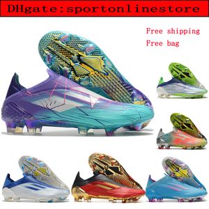 Envoyer avec sac Top qualité Mens X Speedflow FG chaussures de football sans lacets crampons de football semelle de placage chaussures de football en tricot botas de futbol respirant en plein air