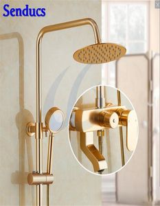 Ensemble de douche en aluminium Senducs Space pour système de douche doré à la mode, robinet de douche à dessus de pluie, qualité or brossé, lavage de salle de bain Se6113217