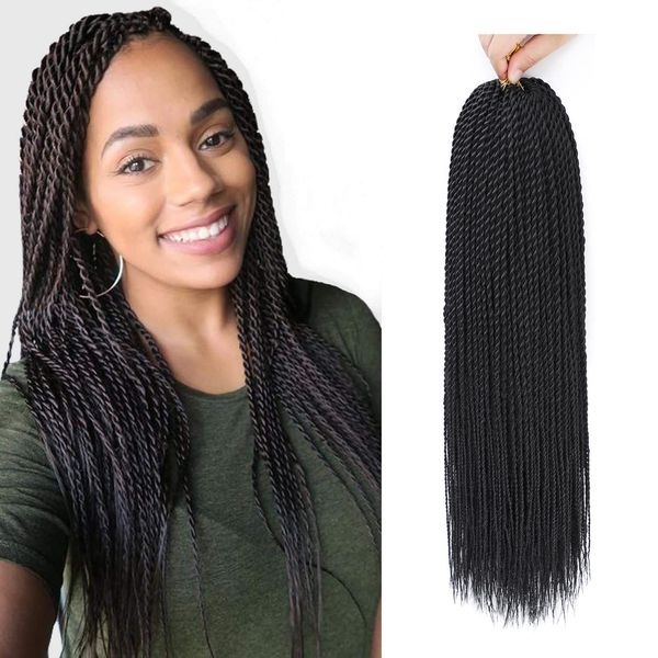 Pelo de ganchillo torcido senegalés de 18/22 pulgadas para mujeres negras, pequeño ajuste de agua caliente, trenzas preanudadas, cabello con extremos Natural LS23