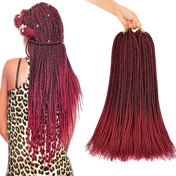 Twist Sénégalaise Cheveux Crochet Tresses Couleur Bordeaux 30 Stands Synthétique Twist Sénégalaise Tressage Extensions de Cheveux pour les Femmes Noires