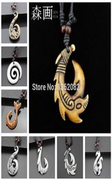 Senhua Hawaiian Style Men Femmes Imitation Os Sculpture NZ Maori Fish Crochet Charme Collier Fishhook Pendant Gift MN2583885501