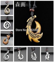 Senhua Hawaiian Style Men Femmes Imitation Os Carving NZ Maori Fish Crochet Charme Collier Fishhook Pendant Gift MN2584752580