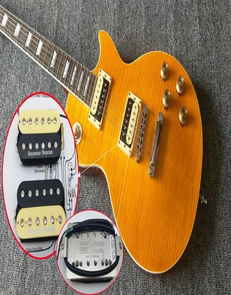 Guitarra de barra amarilla personalizada Senior Seymour Duncan Pickups Slash Appetite Afd Vos Flamed Top Guitarra eléctrica amarilla One Piece B3224856