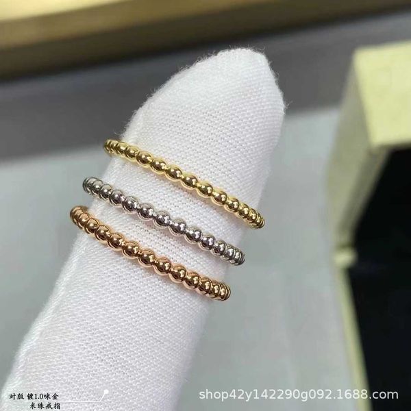 Diseñador senior Vancleff Bean Round Bead Edge Ring 925 Grueso Gold Rose Rose 18K Apilado Pareja Luz de lujo Estilo de lujo Versión alta Versión