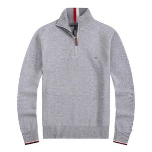 Pull de marque de créateur pour hommes seniors, pull en laine, demi-fermeture éclair épaisse, col haut, pull chaud, pull tricoté brodé, sweat-shirt en coton